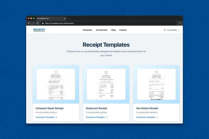 Receipt Templates Gallery